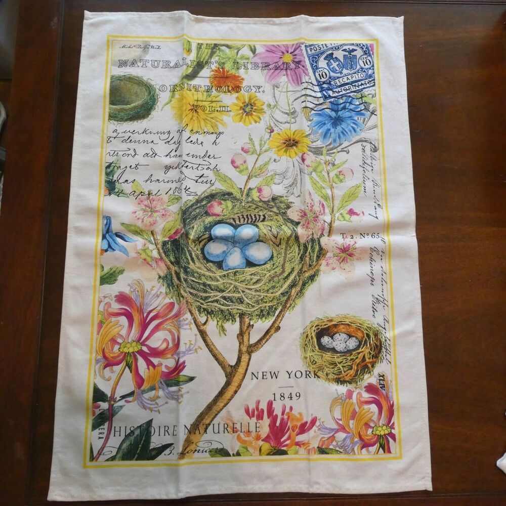 Michel Design Works Kitchen Towel New Ornithology Bird Nest Floral 20x27.5
